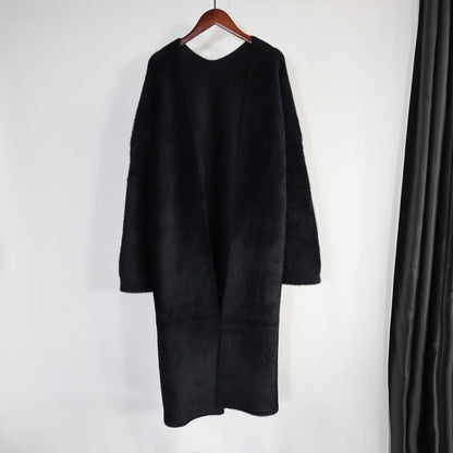 Women's Long Loose Faux Mink Fur Knit Cardigan