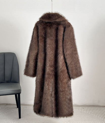 Women's Long Faux Fur Coat – Winter & Autumn Oversized Blazer Collar Jacket