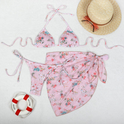 Print Bikini Three-Piece Set – Sheer Skirt Separates, Sexy Vacation Swimwear