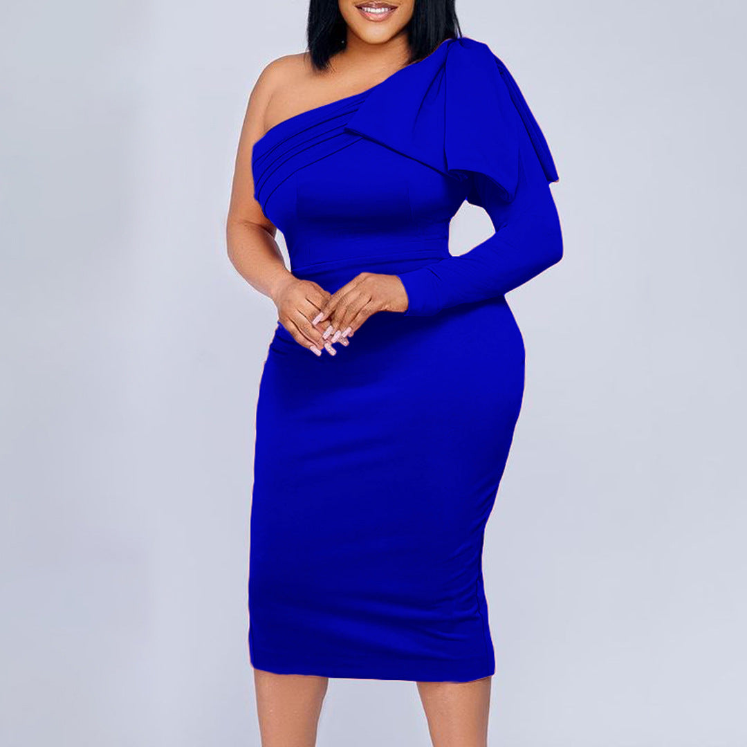 Fashion One Shoulder Sheath Women Dresses-Dresses-Blue-S-Free Shipping at meselling99