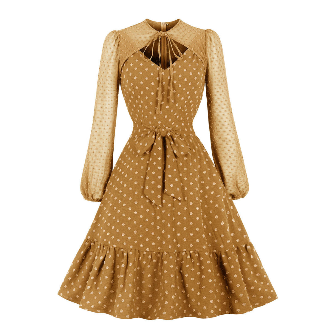 Elegant Tulle Ruffled Long Sleeves Dresses-Dresses-Green-S-Free Shipping at meselling99