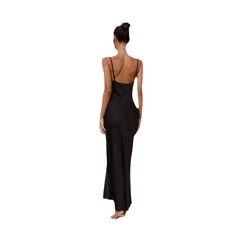 Slim Fit Deep V-Neck Sleeveless Solid Color Dress