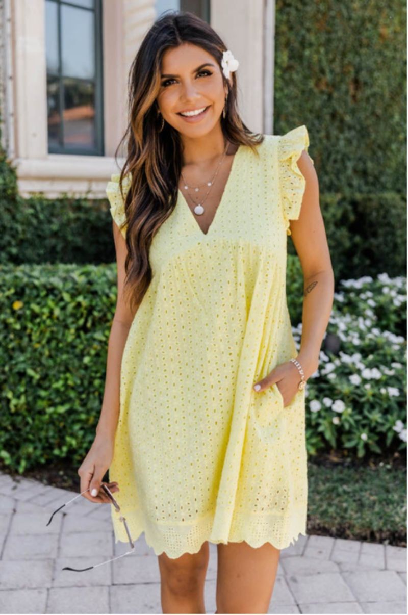Women's Lace Jacquard Hollow-Out V-Neck Dress with Shorts