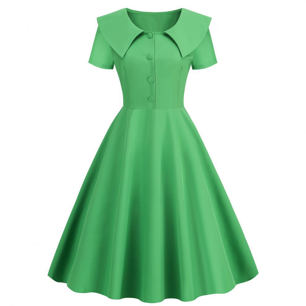 Women's Summer Party Dress with Notch Lapel and Flared Hem