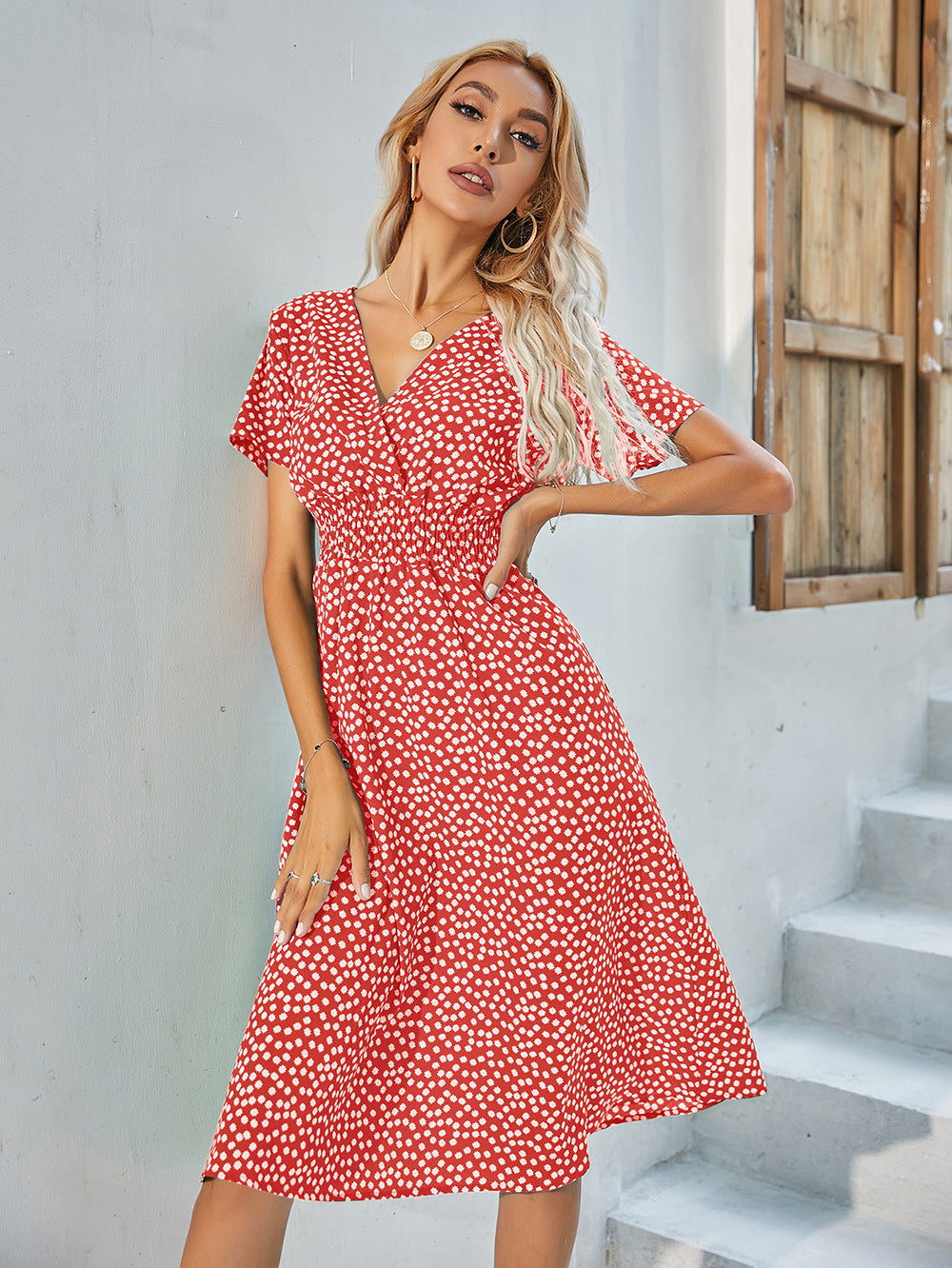 Women's Summer Floral Print Short Sleeve Dress