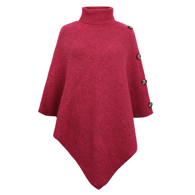 High-Neck Cape Sweater – Solid Color Knit Poncho Cross-Border Pullover