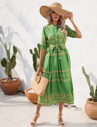 Women's Summer Boho Floral Print Short Sleeve Dress