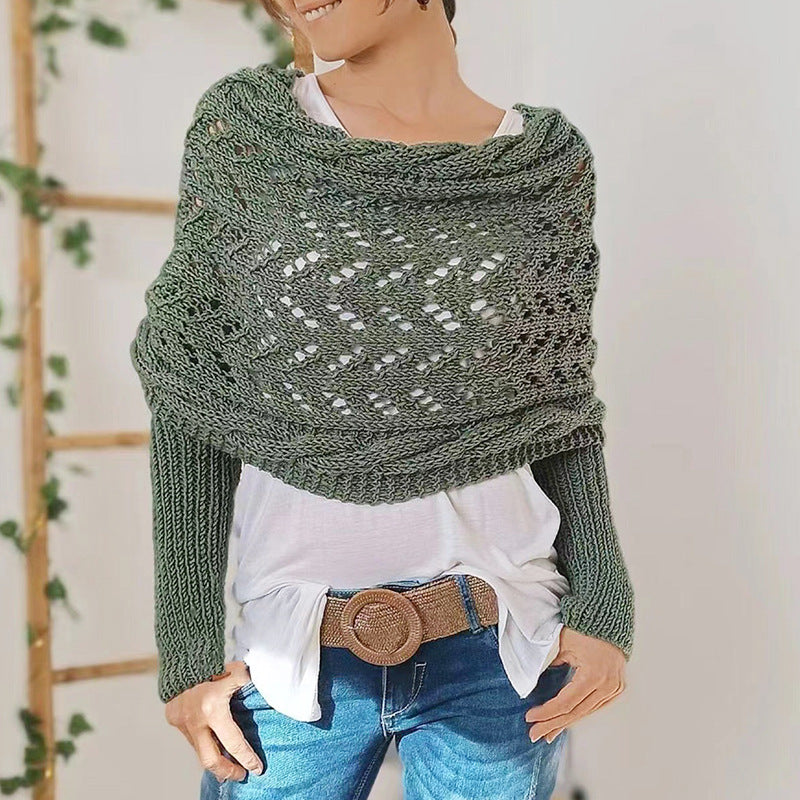 Women's Long Knit Cape Cardigan – Elegant Openwork Design