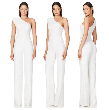 Sexy One Shoulder Sequined Jumpsuits