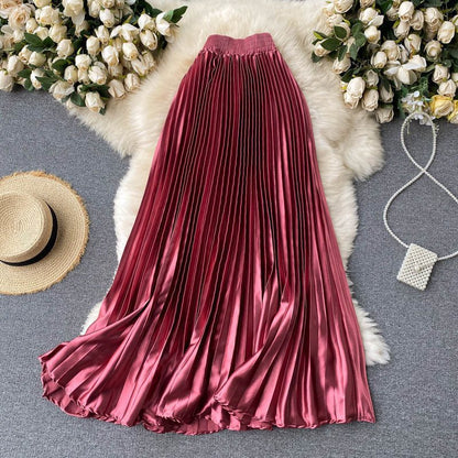 Luxury Heavy-Duty Pleated Midi A-Line Skirt
