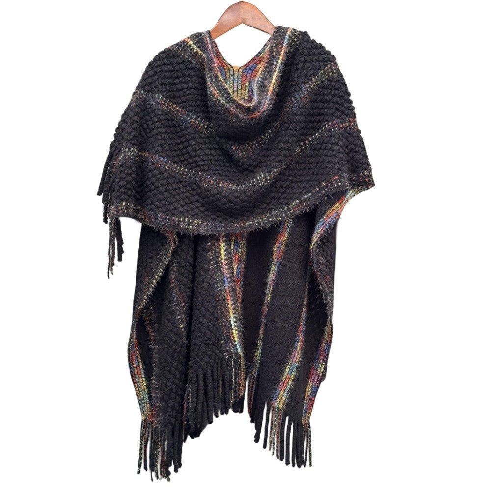 Colorful Popcorn Stitch Knit Shawl