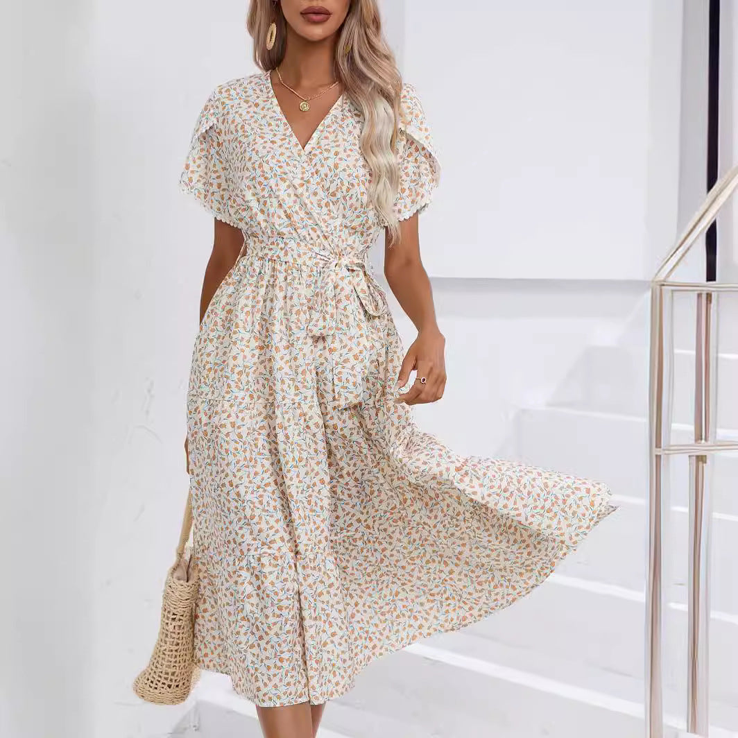 Women's Summer Floral V-Neck Split Hem Top