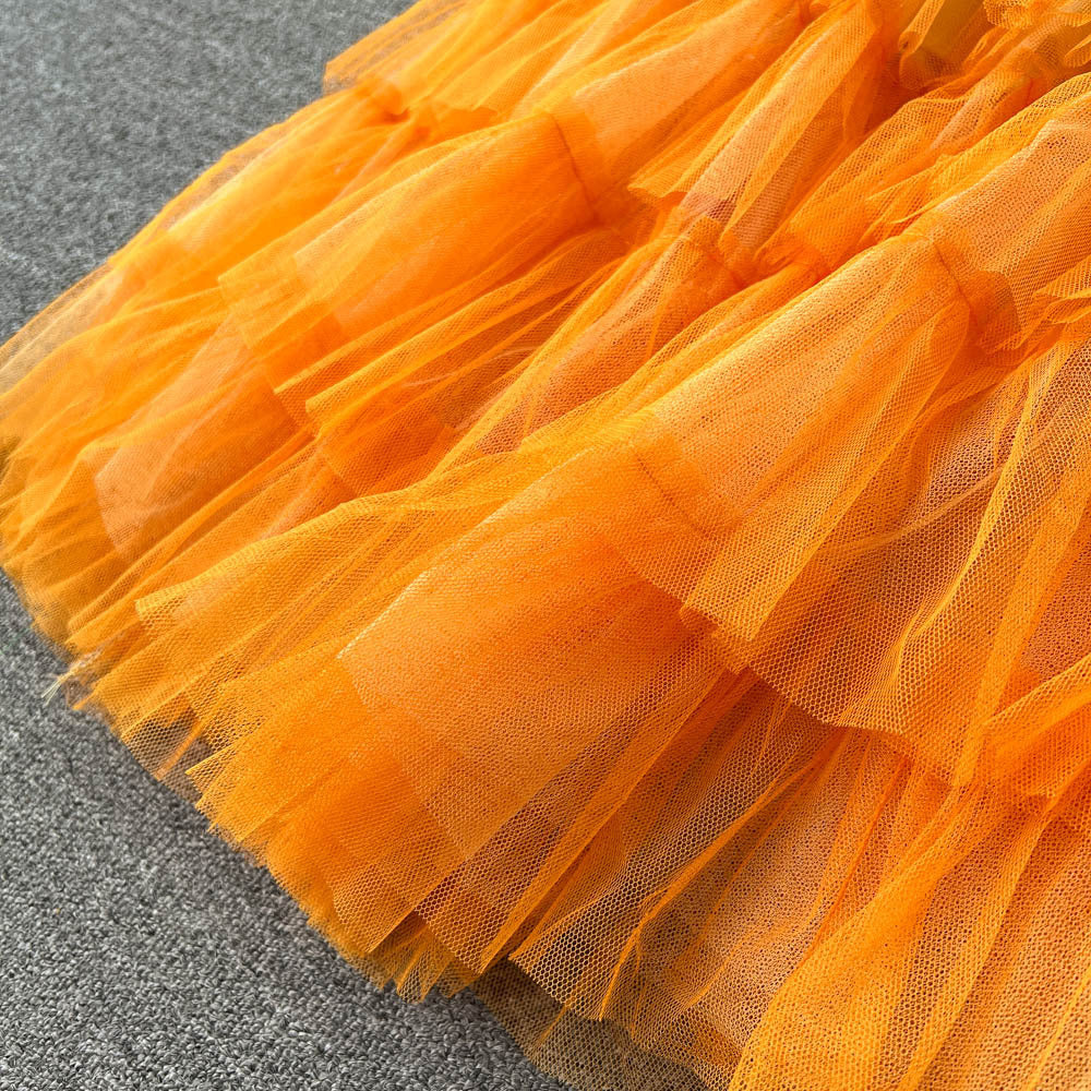 Women's Mid-Length Gradient Mesh A-Line Cake Skirt