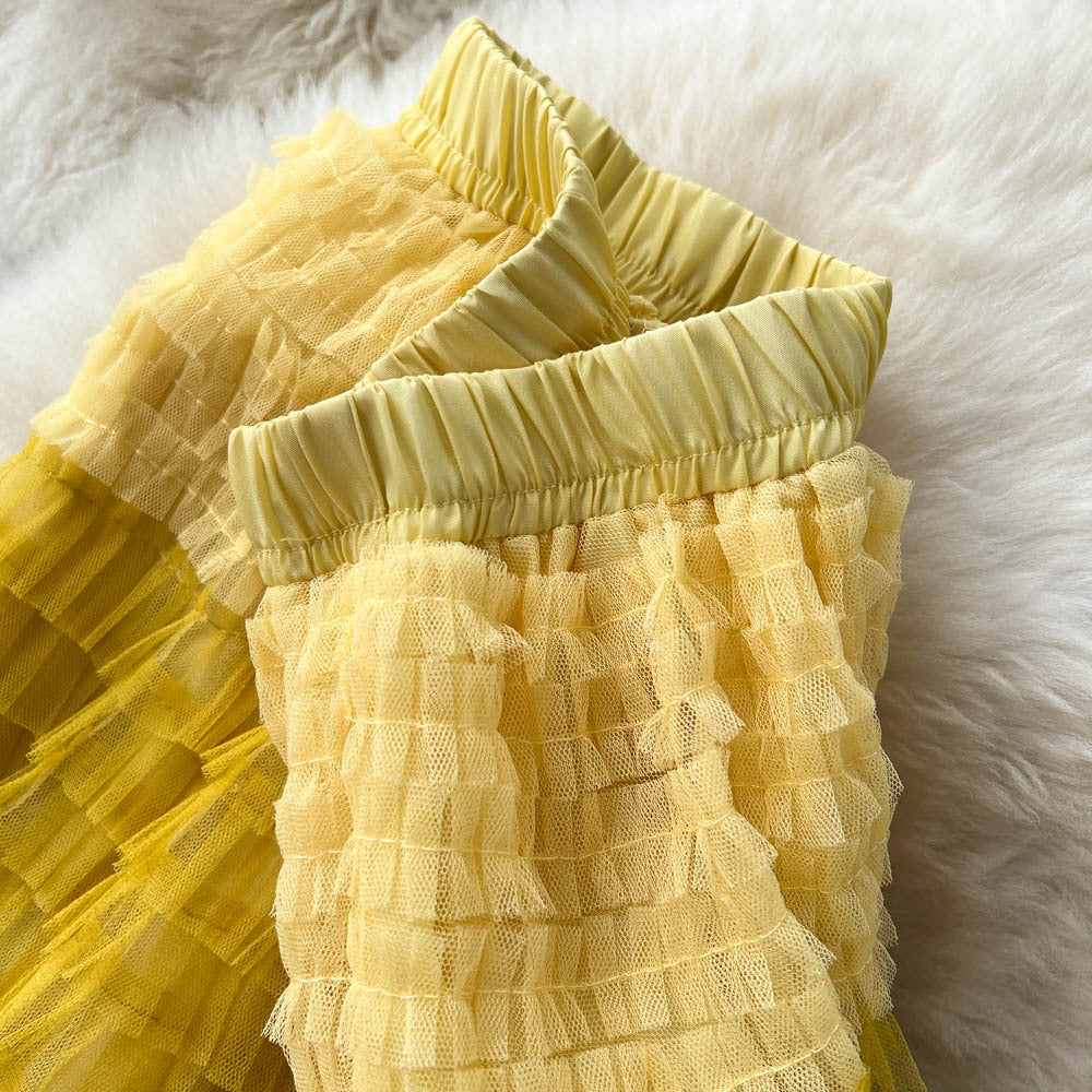 Women's Mid-Length Gradient Mesh A-Line Cake Skirt