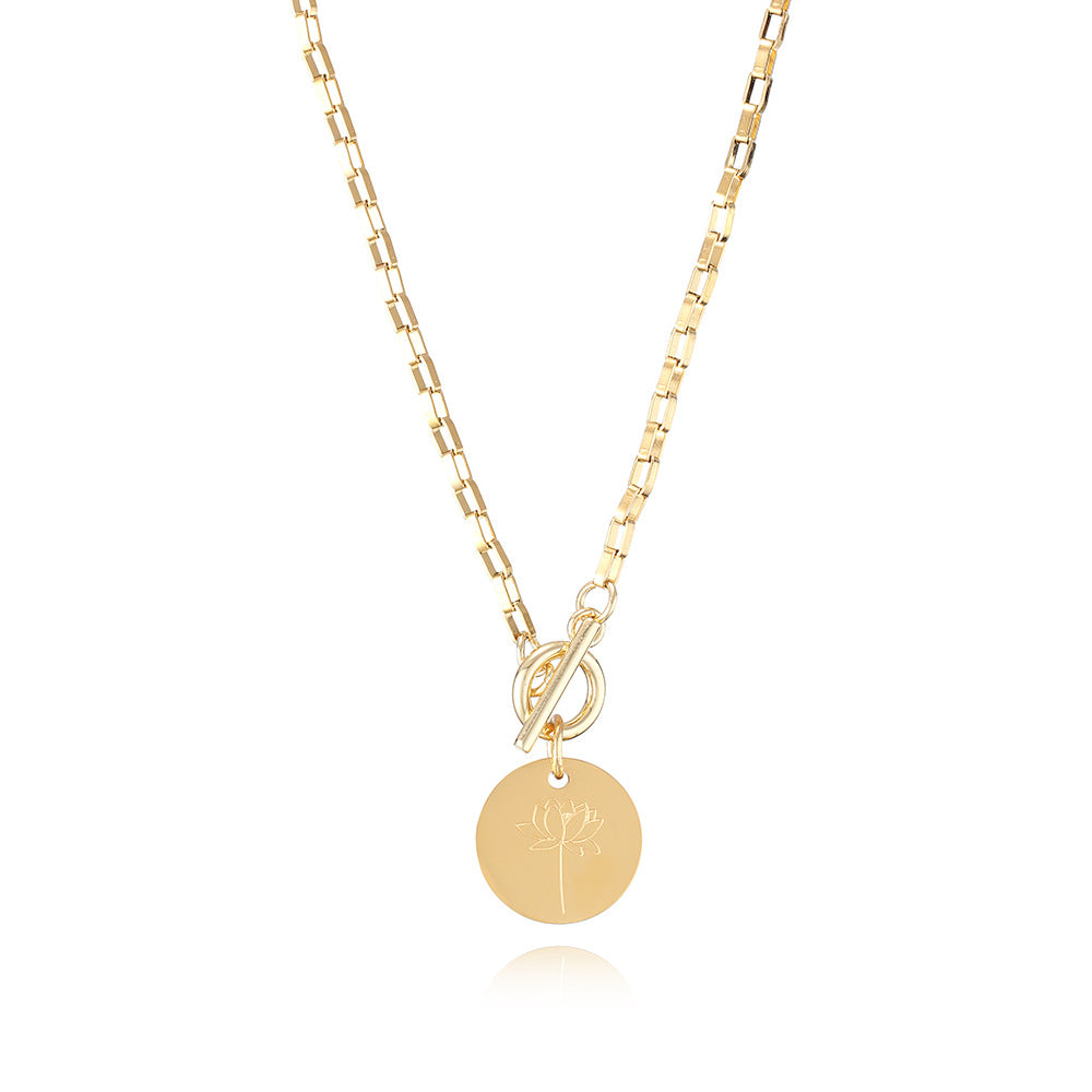 Designed Month Flowers Birthday Gifts Round Pendant Necklaces