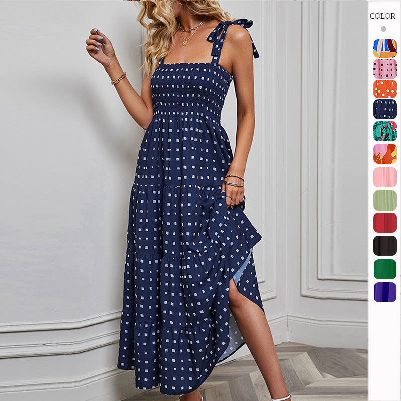 Women's Sexy Backless Print Vacation Style Strappy Dress