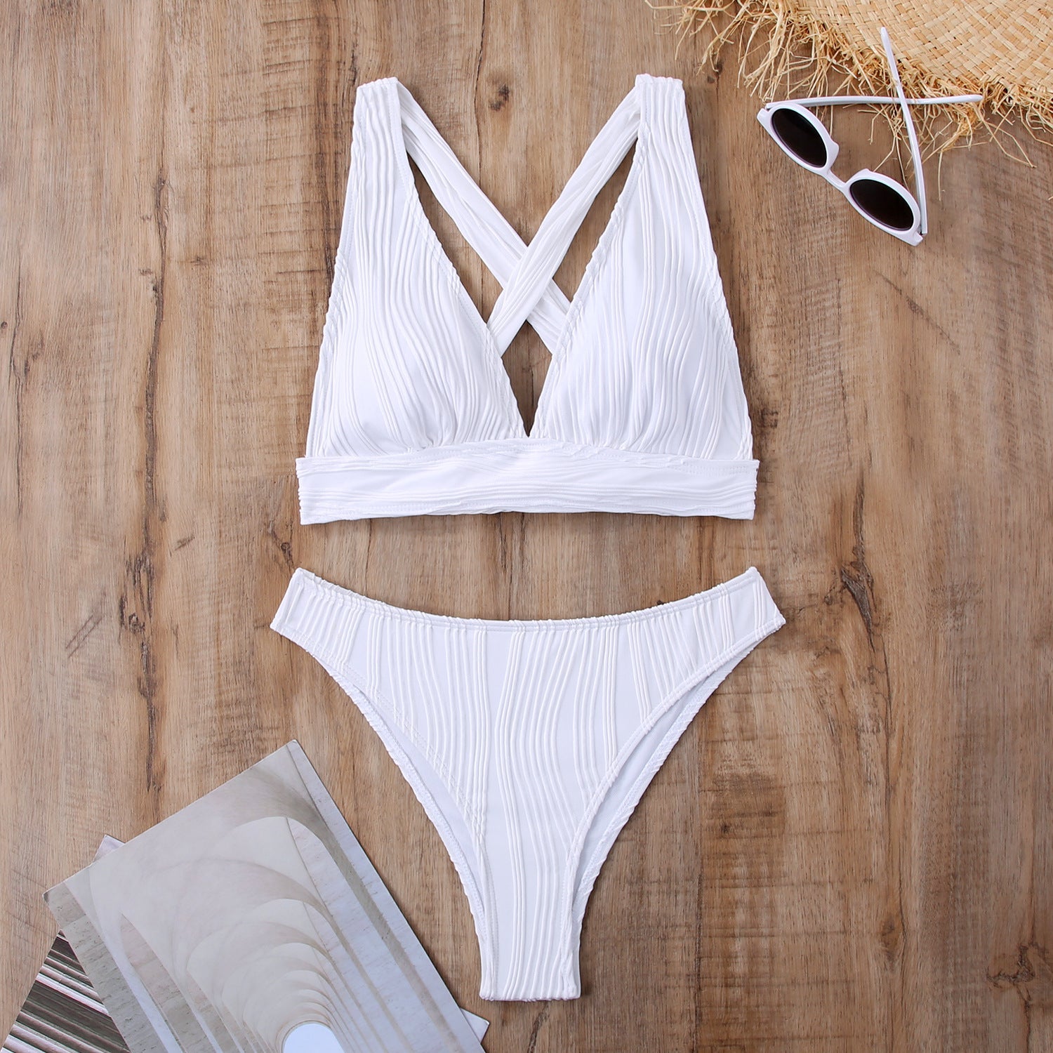 3D Striped High-Waist Two Pieces Bikini Bottom – Multicolor