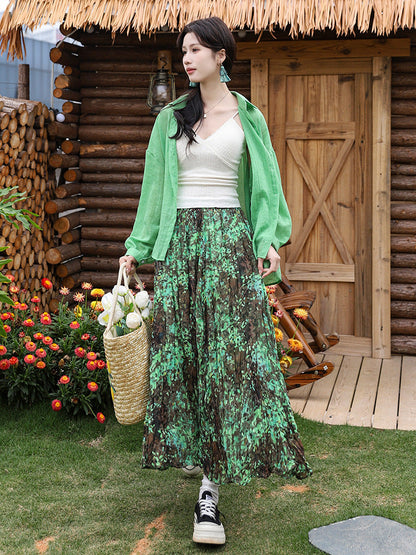 Vintage Watercolor Rose Print Maxi Skirt