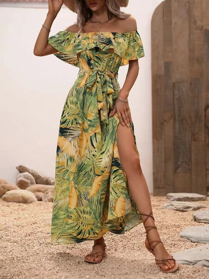 Women's Summer Off-Shoulder Ruffled Tie-Waist Dress