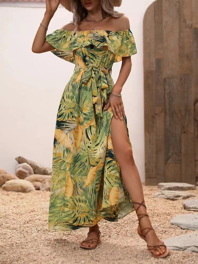 Women's Summer Off-Shoulder Ruffled Tie-Waist Dress