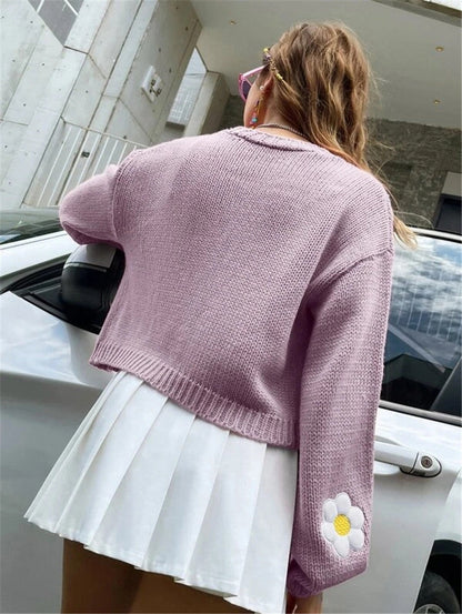 Sweety Floral Print Knitted Cardigan Sweaters