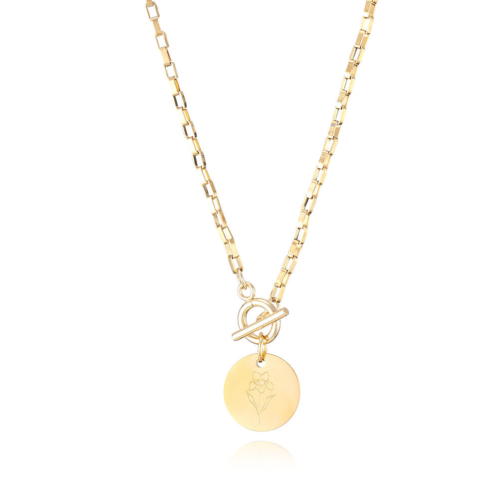 Designed Month Flowers Birthday Gifts Round Pendant Necklaces