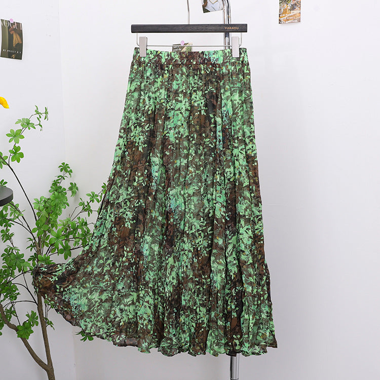 Vintage Watercolor Rose Print Maxi Skirt