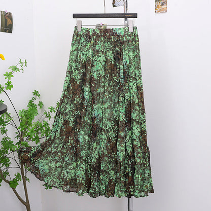 Vintage Watercolor Rose Print Maxi Skirt