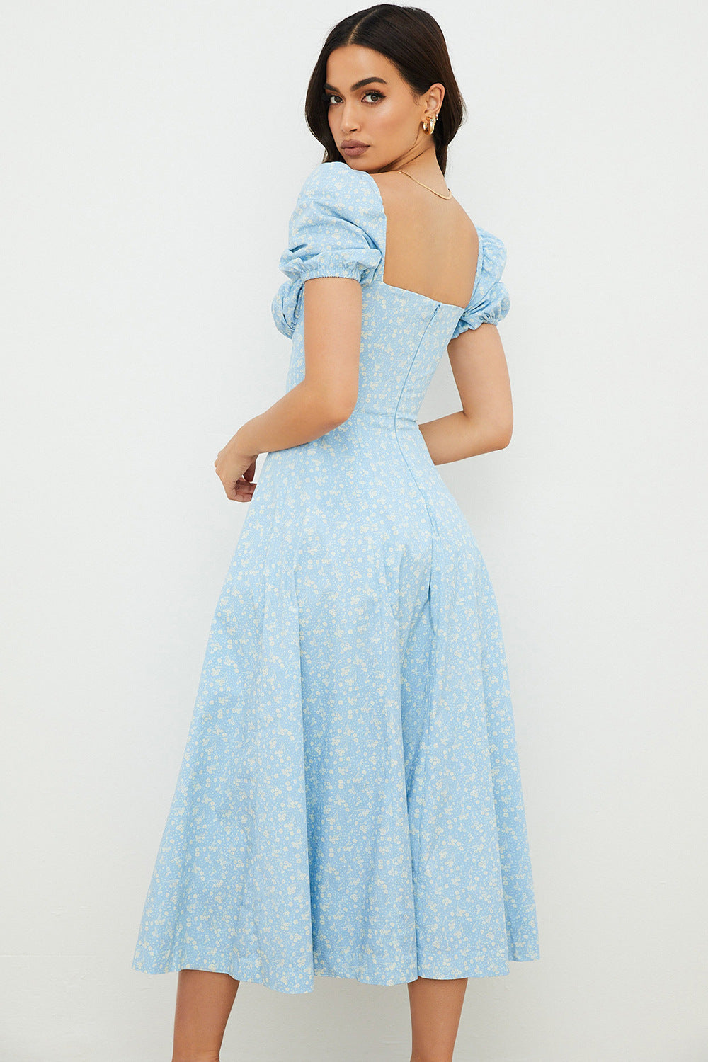 Women's Floral Wrap Slit Maxi Dress with Puff Sleeves