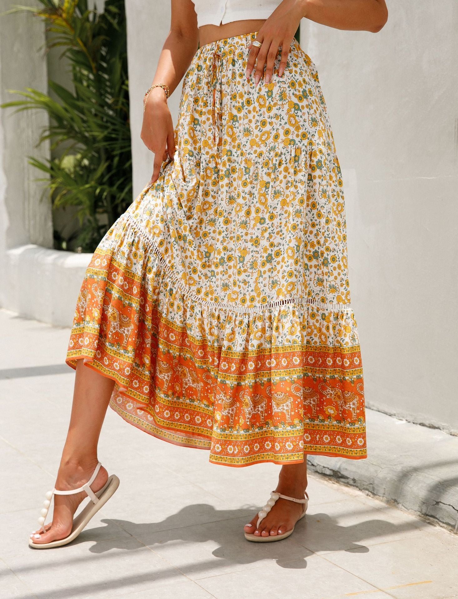Boho V-Neck Rayon Beach Maxi Skirt