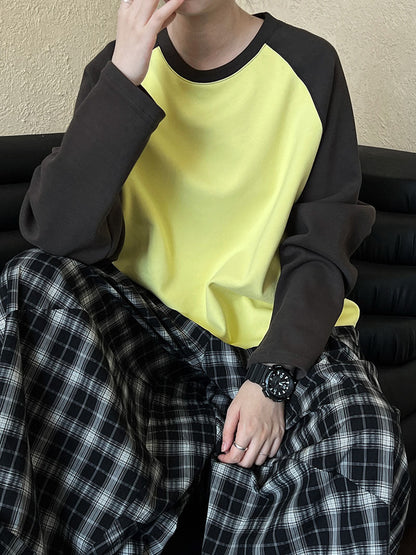 Retro Color-Block Long Sleeve T-Shirt – Oversized Graphic Sweatshirt for Women
