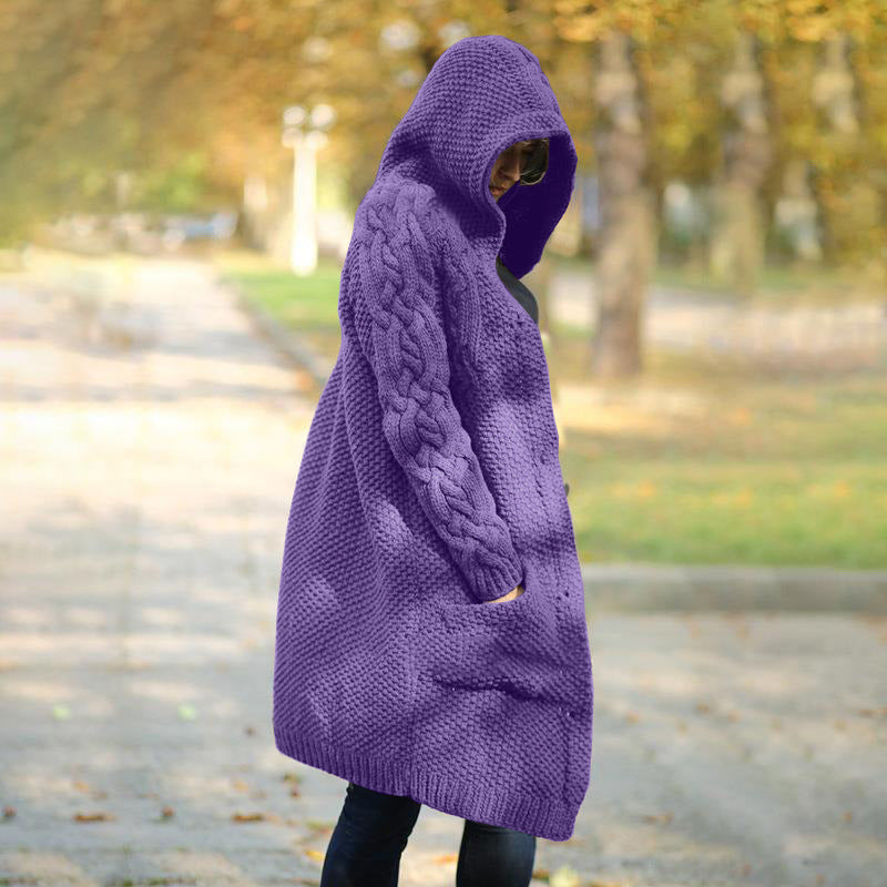 Women's Winter Hooded Single Button Slim Knit Sweater