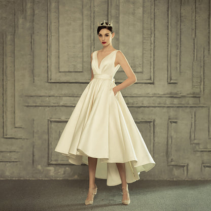 Fashion Deep V Neck Statin Asymmetrical Tea Length Occassion Dresses
