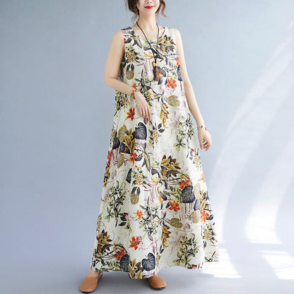 Vintage Linen Sleeveless Vest Women Long Dresses-Dresses-Free Shipping at meselling99