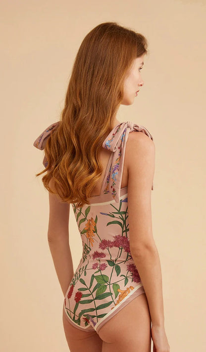 Vintage Strapless Floral Print Women Swimsuits