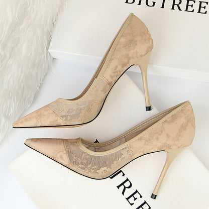 Sexy Stiletto Heels Women's Hollow Lace Shoes