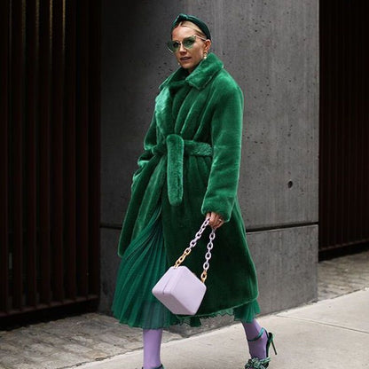 Long Plush Rabbit Hair & Mink Fur-Like Coat