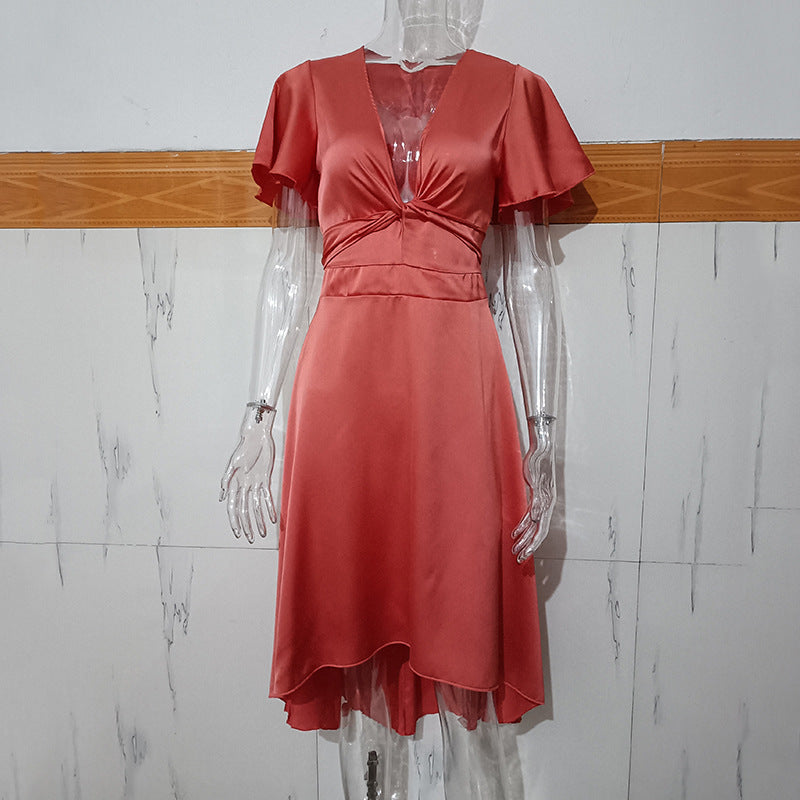 Elegant & Sexy V-Neck Tie-Waist Asymmetrical Dress