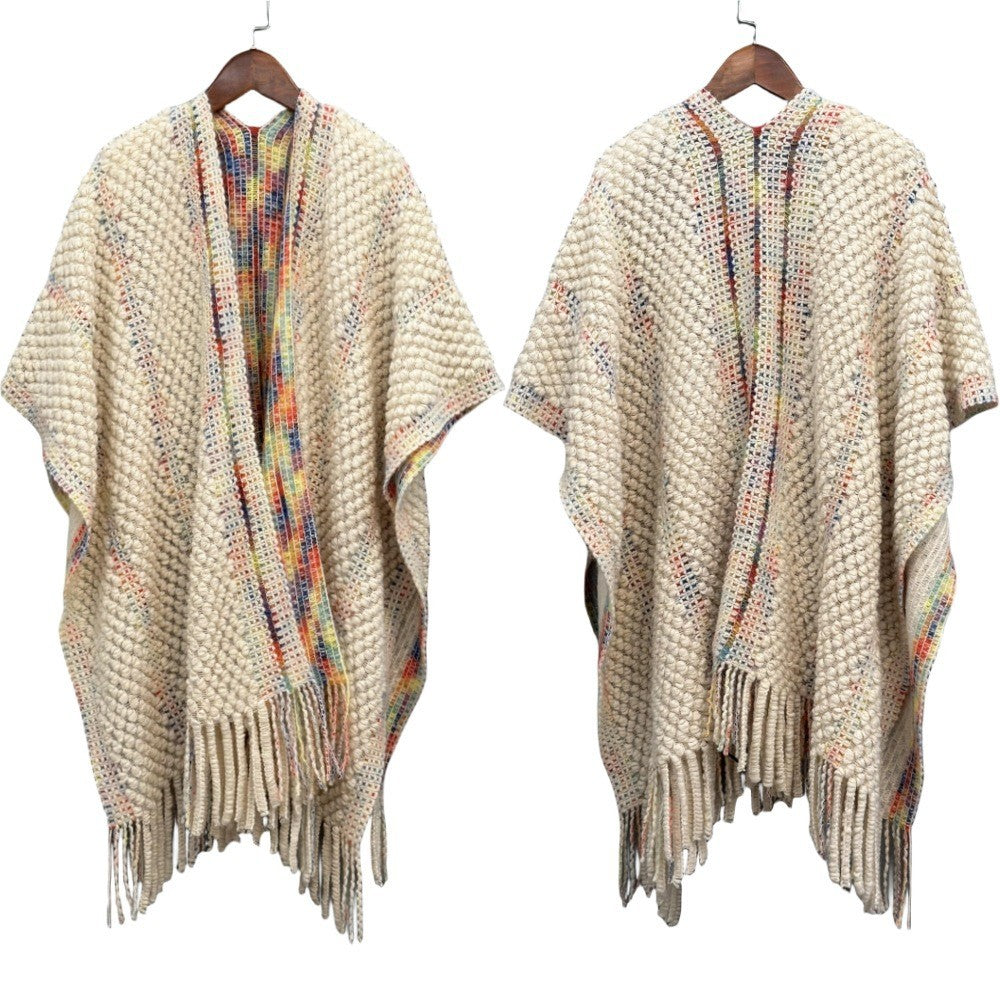 Colorful Popcorn Stitch Knit Shawl