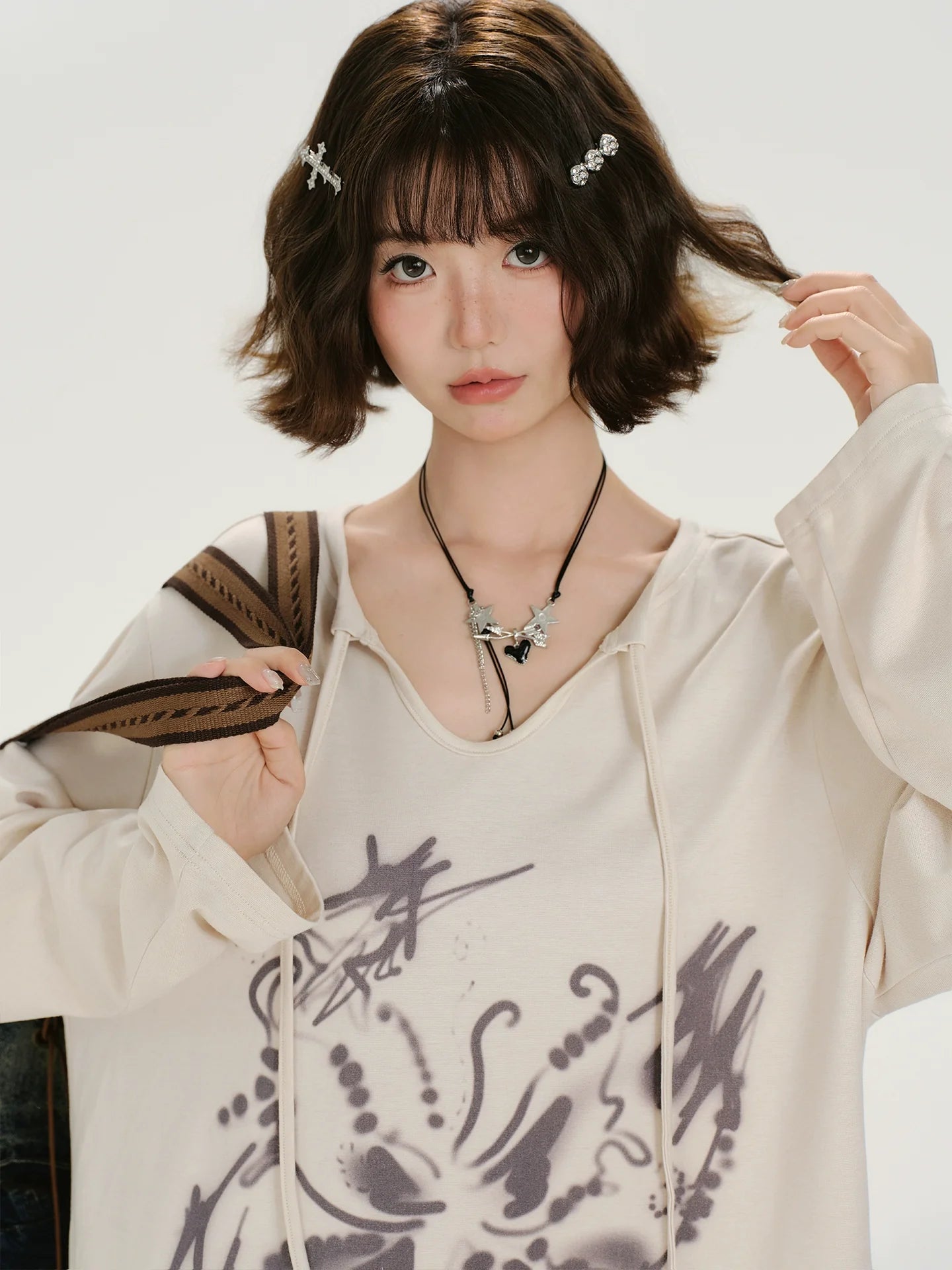 Girlyhalo Retro Print Long Sleeve T-Shirt