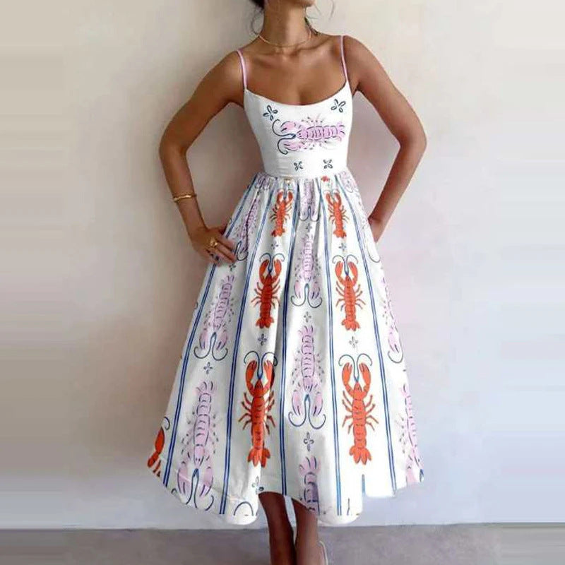 Sexy U-Neck Belted Ruffle Strap Flared Dress