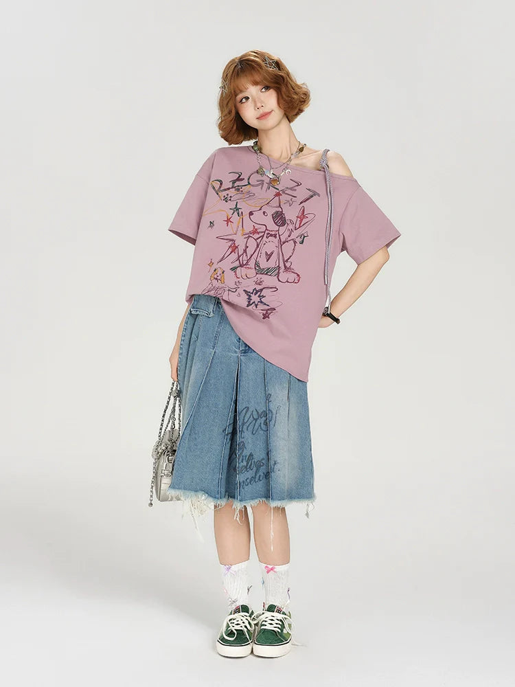 Girlyhaloy Vintage Off-Shoulder T-Shirt