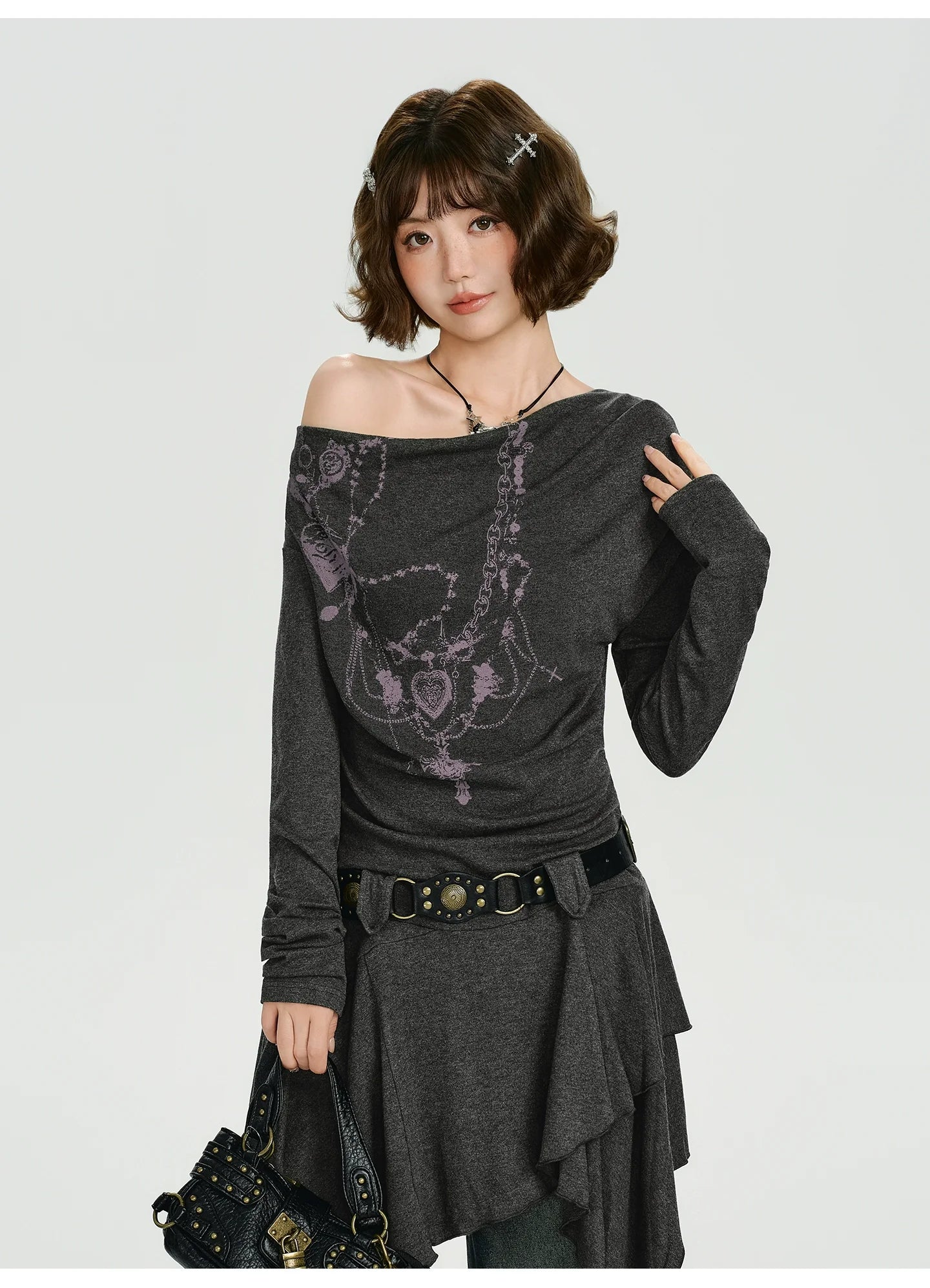 Girlyhalo Retro Vintage Off-Shoulder Long Sleeve Dress