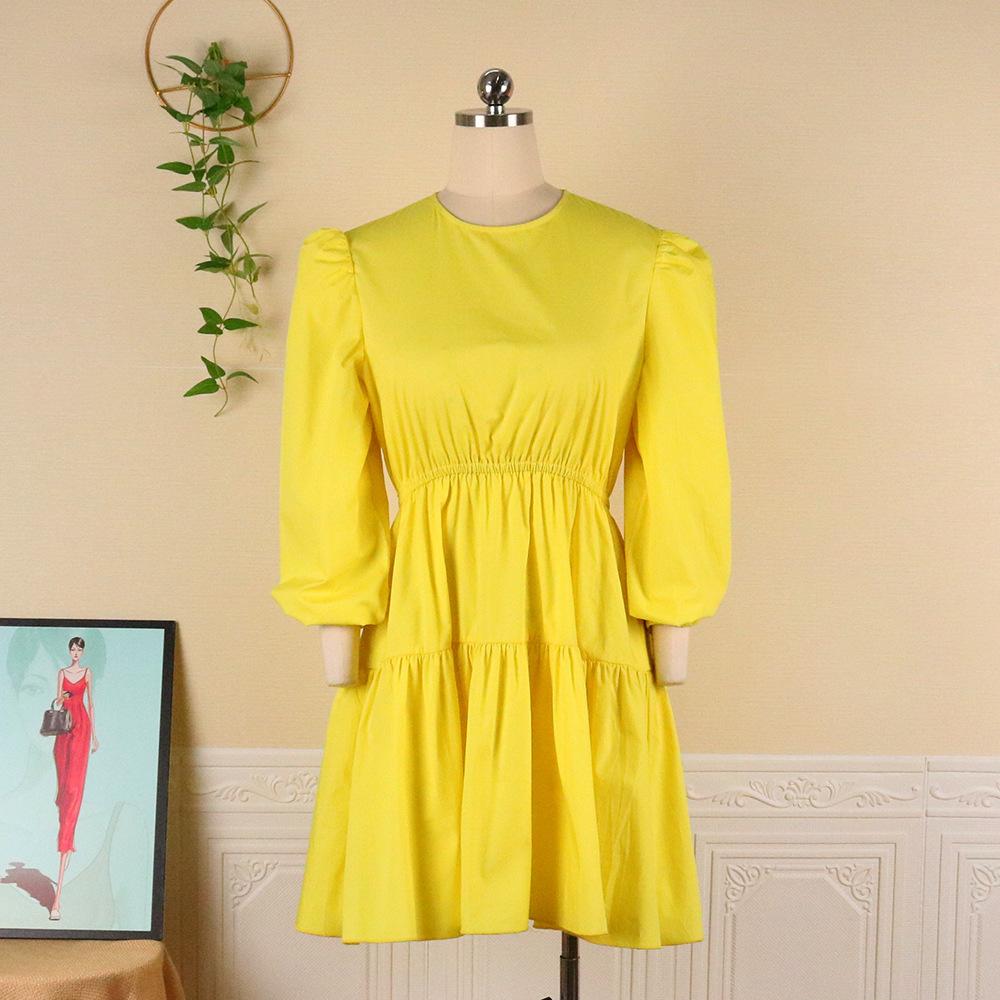 Yellow Women Ruffled Plus Sizes Short Dresses-Casual Dresses-Free Shipping at meselling99