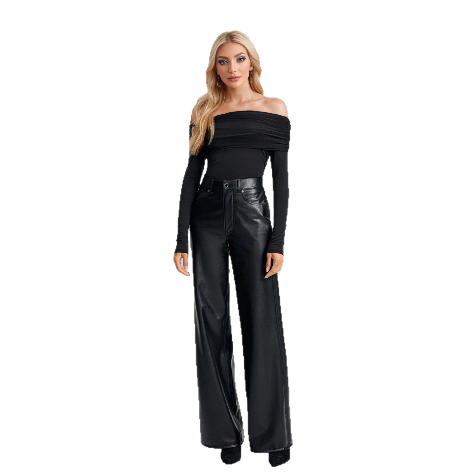 High-Waisted Wide-Leg Leather Pants for Women