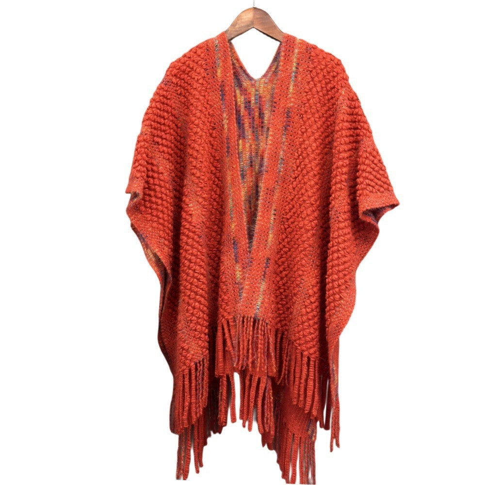 Colorful Popcorn Stitch Knit Shawl