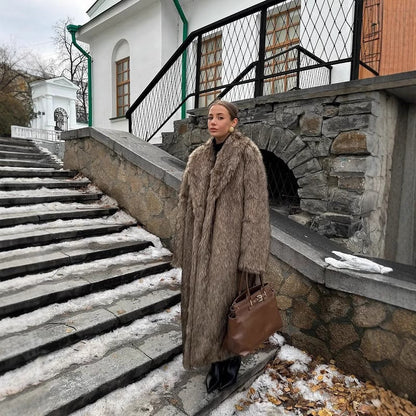 Faux Fur Winter Jacket in Brown, Thickened Warm Outerwear