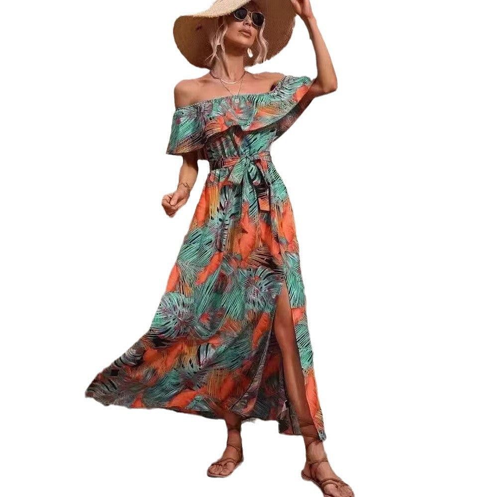 Women's Summer Off-Shoulder Ruffled Tie-Waist Dress