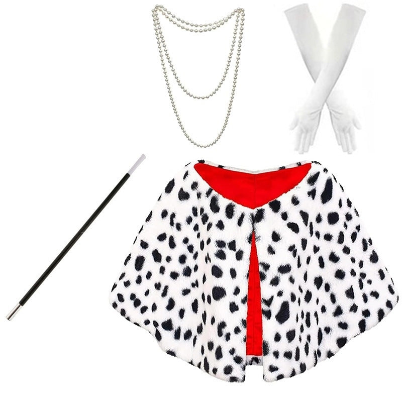 Disney Cruella de Vil Costume - Black and White Cape with Wig for Halloween and Cosplay