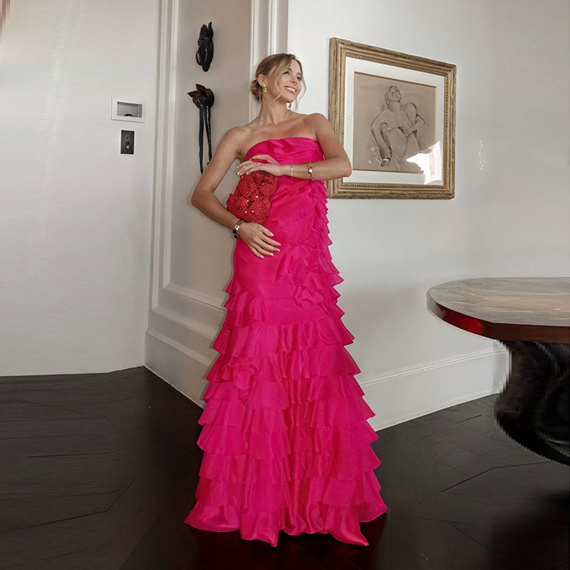 Elegant Off-Shoulder Ruffle Bustier Maxi Dresses